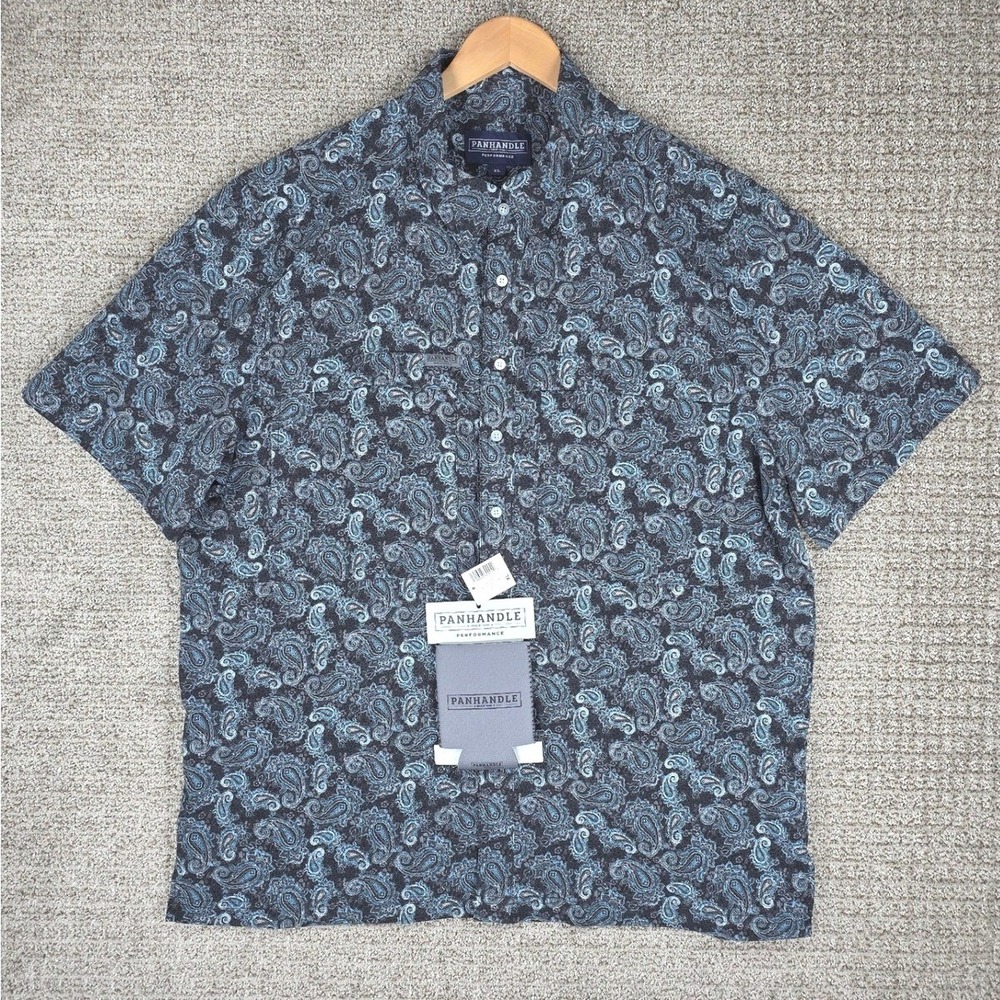 Panhandle‎ Performance Mens XL Paisley Short Sleeve Button Down Shirt Blue Black